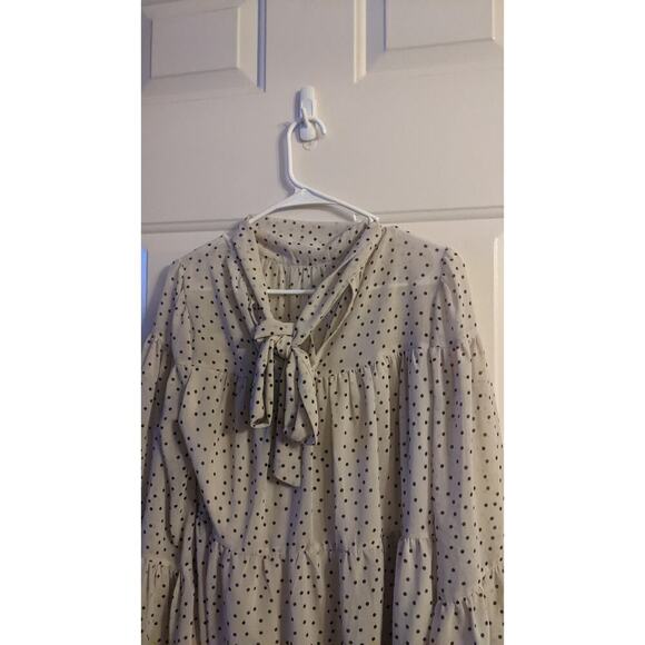 Vestique Small Cream Polka Dot Blouse w/ Tie. Sheer with lining   Coquette Y2K, - Picture 3 of 9